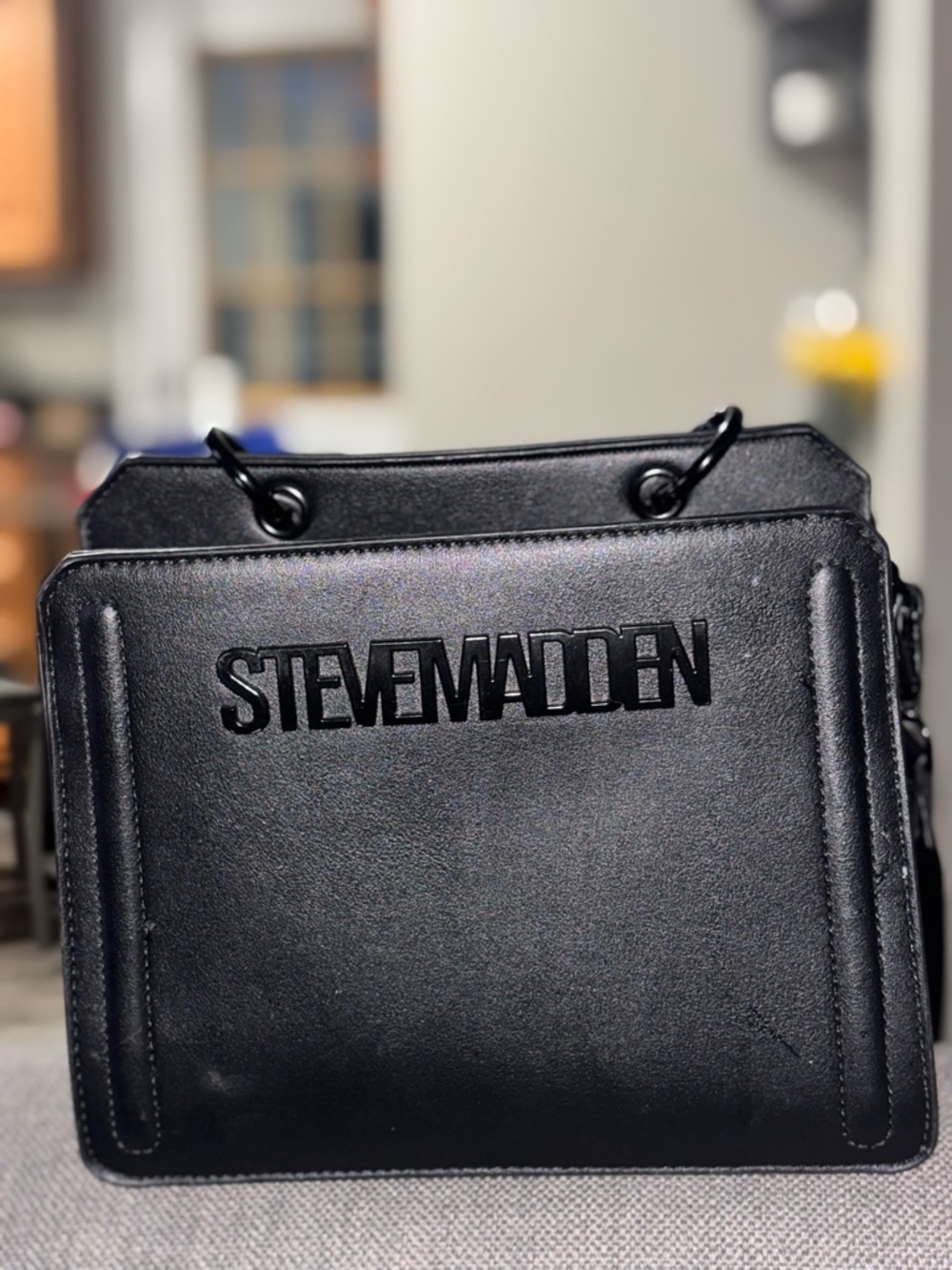 Steve Madden Black Faux Leather Crossbody Tote